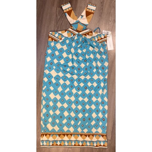 Diane Von Furstenberg Banner Dress Rhombus Blue Brown Print Silk Mini NWT Size 4 - Picture 5 of 10